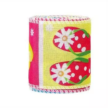 Зеленая летняя яркая клубничная полосатая лента с цветными краями для художественных DIY проектов, украшений и Summer Strap A