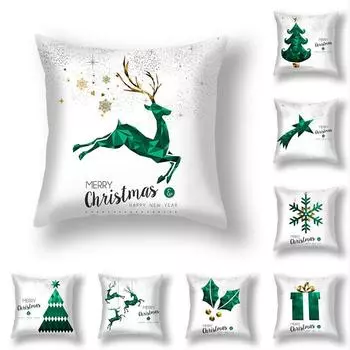 Зеленая наволочка, рождественское украшение для дома, диванная наволочка, Рождественская елка, принт оленя, наволочка 40x40cm