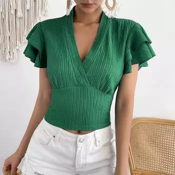 Зеленая новая базовая футболка, зима-осень, женские футболки, топ с круглым вырезом, повседневная футболка L зелёный