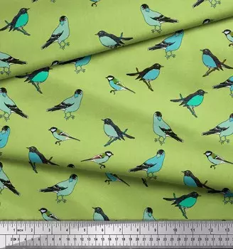 Зеленая поли креповая ткань Soimoi с художественным принтом птиц, 42 дюйма по метрам 42 Inch Wide - Poly Crepe зелёный