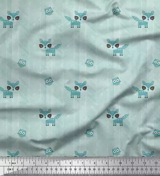 Зеленая полиэфирная креповая ткань Soimoi, детская ткань с принтом лисы и совы по метрам, 42 дюйма 42 Inch Wide - Poly Crepe зелёный