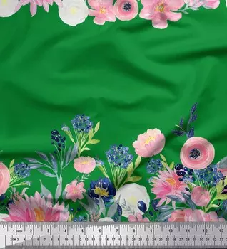 Зеленая полиэфирная креповая ткань Soimoi, лютик и хризантема с цветочным принтом на метр, 42 дюйма 44 Inch Wide - Cotton Duck светло-серый