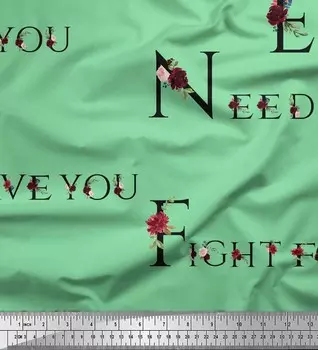 Зеленая полиэфирная креповая ткань Soimoi с цитатами и текстовым принтом, ткань по метрам, 42 дюйма 42 Inch Wide - Poly Crepe зелёный