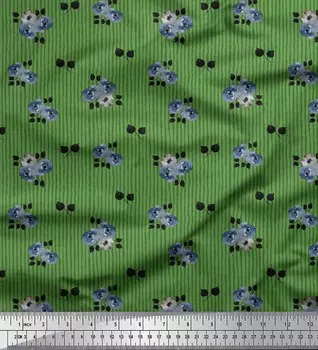 Зеленая полиэфирная креповая ткань Soimoi с цветочным принтом листьев и анемонов, 42 дюйма по метрам 42 Inch Wide - Poly Crepe зелёный