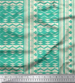 Зеленая полиэфирная креповая ткань Soimoi с квадратным и треугольным геометрическим принтом, 42 дюйма по метрам 42 Inch Wide - Poly Crepe зелёный