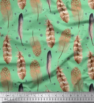 Зеленая полиэфирная креповая ткань Soimoi с принтом орлиных перьев, 42 дюйма в ярдах 42 Inch Wide - Poly Crepe зелёный