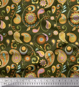 Зеленая полиэфирная креповая ткань Soimoi с принтом мандалы и пейсли, 42 дюйма по метрам 42 Inch Wide - Poly Crepe зелёный