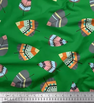 Зеленая полиэфирная креповая ткань Soimoi с принтом в виде листьев племени, ткань по метрам, 42 дюйма 42 Inch Wide - Poly Crepe зелёный