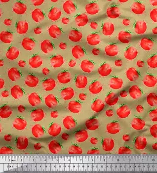 Зеленая полиэфирная креповая ткань Soimoi с томатно-овощным принтом, 42 дюйма по метрам 42 Inch Wide - Poly Crepe зелёный