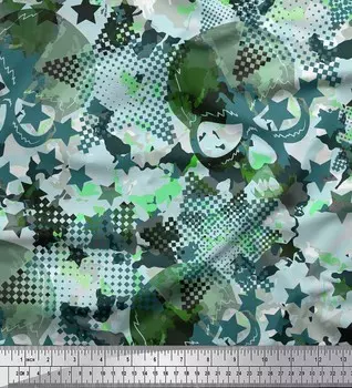 Зеленая полиэфирная креповая ткань Soimoi со звездами | Швейная ткань с черепом и текстурой BTY, 42 дюйма 42 Inch Wide - Poly Crepe зелёный