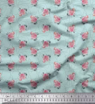 Зеленая полиэфирная креповая ткань Soimoi, ткань с акварельным принтом дуги и розы по метрам, 42 дюйма 42 Inch Wide - Poly Crepe зелёный