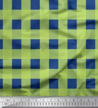 Зеленая полиэфирная креповая ткань Soimoi в клетку и горошек с принтом на ткани по метрам 42 дюйма 42 Inch Wide - Poly Crepe зелёный