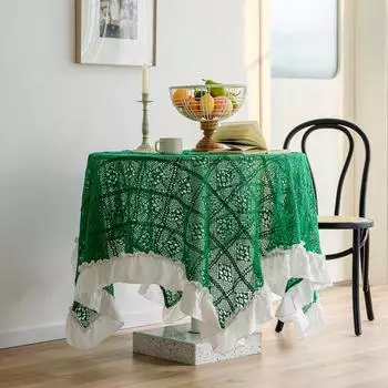 Зеленая полосатая скатерть Рождество Зима Хлопок и лен Чехол Ткань Круглая Цветная Для помещений Красная скатерть 60*60cm