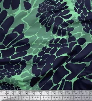 Зеленая японская креп-атласная ткань Soimoi с принтом сосновых шишек и фруктов, 42 дюйма по метрам 42 Inch Wide - Poly Crepe зелёный