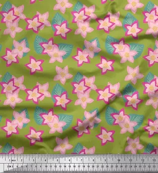 Зеленая японская креп-атласная ткань Soimoi с цветочным принтом в виде листьев и кипариса, 42 дюйма по метрам 42 Inch Wide - Japan Crepe Satin зелёный