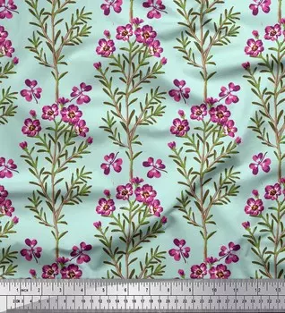 Зеленая японская креп-атласная ткань Soimoi с цветочным принтом в виде листьев и первоцвета, 42 дюйма по метрам 42 Inch Wide - Cotton Voile зелёный