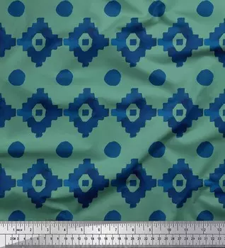 Зеленая японская креп-сатиновая ткань Soimoi, ацтекская ткань с геометрическим принтом, 42 дюйма по метрам 42 Inch Wide - Cotton Voile зелёный