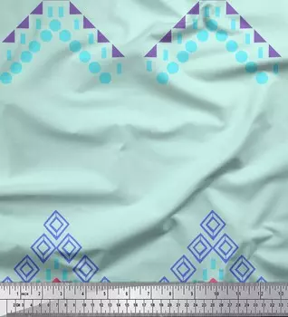 Зеленая японская креп-сатиновая ткань Soimoi, ацтекская ткань с геометрическим принтом, 42 дюйма на метр 42 Inch Wide - Cotton Voile зелёный