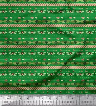 Зеленая японская креп-сатиновая ткань Soimoi, ацтекская ткань с геометрическим принтом, 42 дюйма по метрам 42 Inch Wide - Poly Crepe зелёный