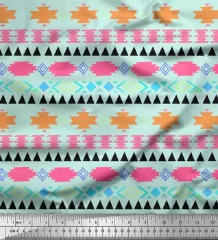 Зеленая японская креп-сатиновая ткань Soimoi, ацтекская ткань с геометрическим принтом, 1 метр, 42 дюйма 42 Inch Wide - Poly Crepe белый