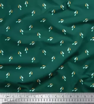 Зеленая японская креп-сатиновая ткань Soimoi, цветные капли воды, природный принт, ткань по метрам, 42 дюйма 42 Inch Wide - Poly Crepe зелёный