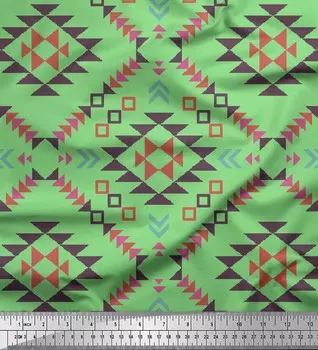 Зеленая японская креп-сатиновая ткань Soimoi, геометрический икат с принтом, ткань для рукоделия шириной 42 дюйма по метрам 42 Inch Wide - Poly Crepe зелёный