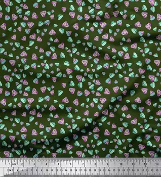 Зеленая японская креп-сатиновая ткань Soimoi Green с ромбовидным геометрическим принтом, 42 дюйма по метрам 42 Inch Wide - Cotton Voile зелёный