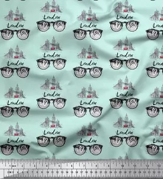 Зеленая японская креп-сатиновая ткань Soimoi Green с текстовым принтом «Я люблю Лондон», 42 дюйма 42 Inch Wide - Poly Crepe зелёный