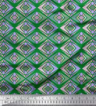 Зеленая японская креп-сатиновая ткань Soimoi Green с ромбовидным геометрическим принтом, 42 дюйма по метрам 42 Inch Wide - Cotton Voile зелёный