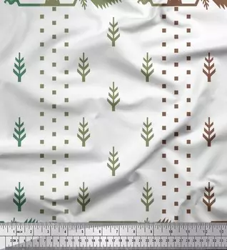 Зеленая японская креп-сатиновая ткань Soimoi Jamdani с принтом Belwari Jamdani по метрам, 42 дюйма 42 Inch Wide - Poly Crepe зелёный