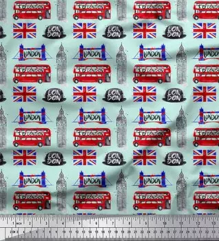 Зеленая японская креп-сатиновая ткань Soimoi, лондонская тема, ткань с архитектурным принтом, 42 дюйма на метр 42 Inch Wide - Cotton Voile зелёный