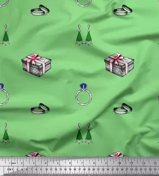 Зеленая японская креп-сатиновая ткань Soimoi, подарочная коробка и ювелирные изделия, женская ткань с принтом, 42 дюйма 42 Inch Wide - Poly Crepe зелёный