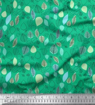 Зеленая японская креп-сатиновая ткань Soimoi с принтом в стиле народного искусства, 42 дюйма по метрам 42 Inch Wide - Poly Crepe зелёный