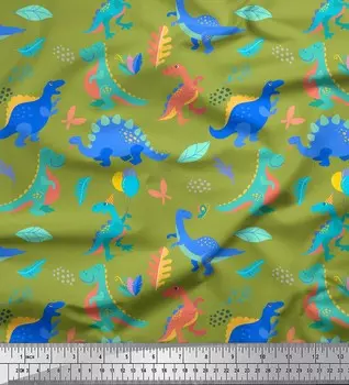 Зеленая японская креп-сатиновая ткань Soimoi с принтом воздушных шаров и динозавров для детей, ткань для рукоделия по метрам, 42 дюйма 42 Inch Wide - Poly Crepe зелёный