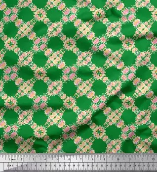 Зеленая японская креп-сатиновая ткань Soimoi с акварельным принтом и цветочным принтом, 42 дюйма на метр 42 Inch Wide - Cotton Voile зелёный