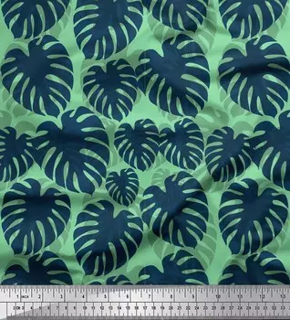 Зеленая японская креп-сатиновая ткань Soimoi с принтом листьев монстеры, 42 дюйма на метр 42 Inch Wide - Poly Crepe зелёный