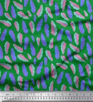 Зеленая японская креп-сатиновая ткань Soimoi с художественным принтом листьев, ткань на метр, 42 дюйма 42 Inch Wide - Poly Crepe фиолетовый