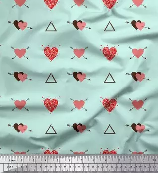 Зеленая японская креп-сатиновая ткань Soimoi с принтом в виде треугольников и стрелок в форме сердца, 42 дюйма по метрам 42 Inch Wide - Poly Crepe зелёный