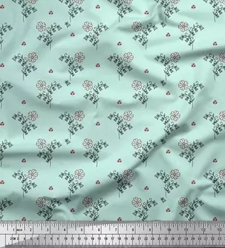 Зеленая японская креп-сатиновая ткань Soimoi с художественным принтом в виде листьев и цветочного принта, ткань для рукоделия шириной 42 дюйма по метрам 42 Inch Wide - Cotton Voile зелёный