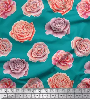 Зеленая японская креп-сатиновая ткань Soimoi с цветочным принтом розы, 42 дюйма по метрам 42 Inch Wide - Cotton Voile зелёный