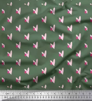 Зеленая японская креп-сатиновая ткань Soimoi с принтом розового сердца, ткань для рукоделия шириной 42 дюйма по метрам 42 Inch Wide - Cotton Voile зелёный