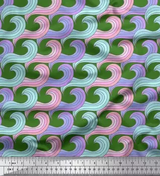 Зеленая японская креп-сатиновая ткань Soimoi с художественными волнами и абстрактным принтом, ткань для рукоделия шириной 42 дюйма по метрам 42 Inch Wide - Poly Crepe фиолетовый