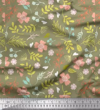 Зеленая японская креп-сатиновая ткань Soimoi с цветочным принтом и листьями, 42 дюйма по метрам 42 Inch Wide - Poly Crepe зелёный