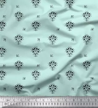 Зеленая японская креп-сатиновая ткань Soimoi с художественным цветочным принтом, ткань для рукоделия по метрам, 42 дюйма 42 Inch Wide - Cotton Voile зелёный