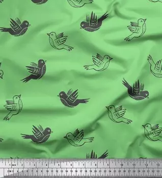 Зеленая японская креп-сатиновая ткань Soimoi с художественным принтом «Летящая птица» ткань для рукоделия шириной 42 дюйма по метрам 42 Inch Wide - Cotton Voile зелёный