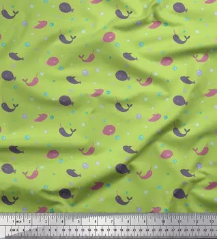 Зеленая японская креп-сатиновая ткань Soimoi с принтом «колючая рыба и дельфин» и океан, 42 дюйма по метрам 42 Inch Wide - Cotton Voile зелёный