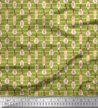 Зеленая японская креп-сатиновая ткань Soimoi с принтом в виде лампочек и полосок, 42 дюйма по метрам 42 Inch Wide - Poly Crepe зелёный