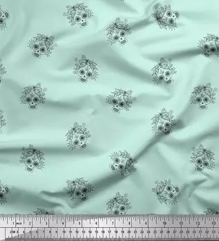 Зеленая японская креп-сатиновая ткань Soimoi с принтом в виде черепа на метр 42 дюйма 42 Inch Wide - Poly Crepe зелёный