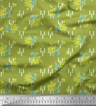 Зеленая японская креп-сатиновая ткань Soimoi с листьями и акацией Dealbata с цветочным принтом, 42 дюйма по метрам 42 Inch Wide - Japan Crepe Satin зелёный