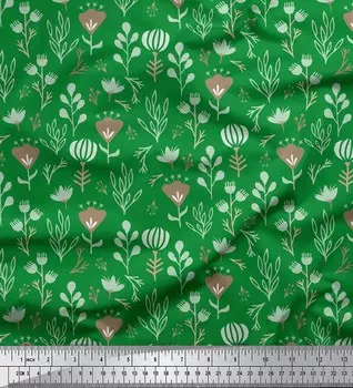 Зеленая японская креп-сатиновая ткань Soimoi с изображением листьев и цветов клевера, ткань с принтом, 42 дюйма по метрам 42 Inch Wide - Poly Crepe зелёный